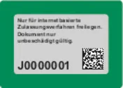 Geschlossenes Sicherheitsfeld des Fahrzeugscheins mit Hinweis für internetbasierte Zulassungsverfahren