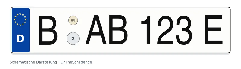 E-Kennzeichen mit dem amtlichen Zusatz E am rechten Ende