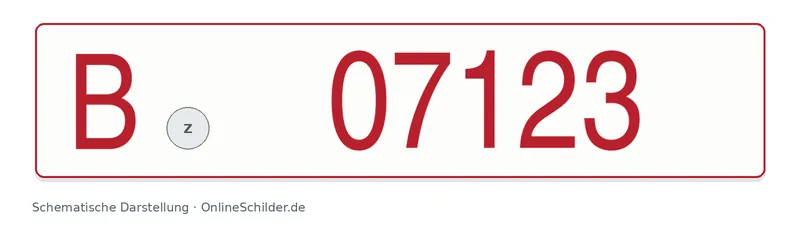 Rotes Oldtimerkennzeichen mit einer Erkennungsnummer beginnend mit 07