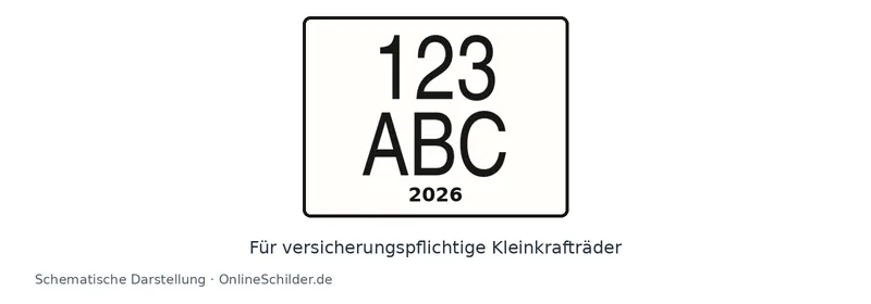 Kleines Versicherungskennzeichen mit drei Ziffern, drei Buchstaben und Jahresangabe